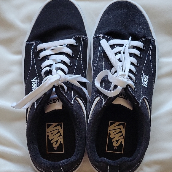 Vans Women's Black Canvas Sneakers with White Trim - Picture 3 of 4